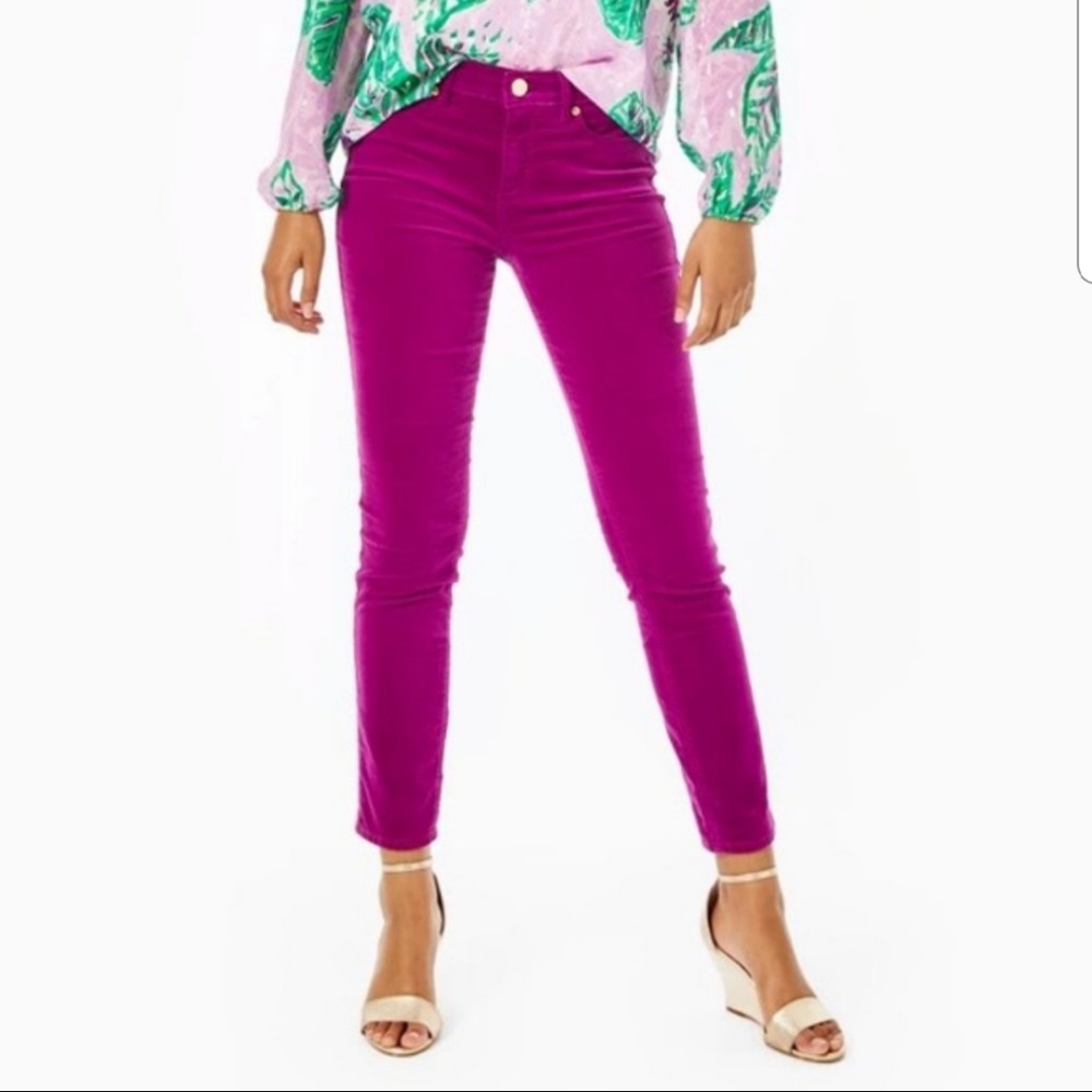 Lilly Pulitzer S. Ocean High Rise Plush Skinny Pant In Bordeaux‎ Berry sz 00 NWt